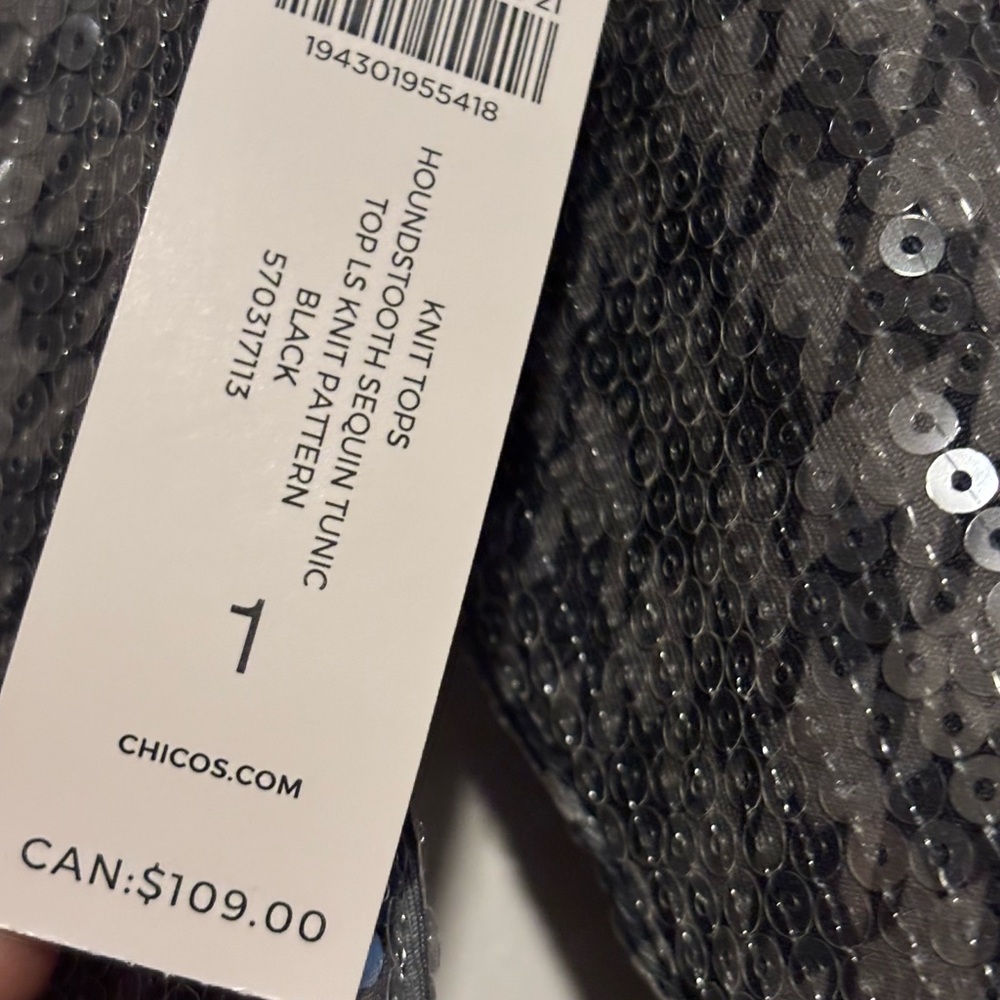 Chico's Silver Sequin Houndstooth Long Sleeve Sco… - image 6